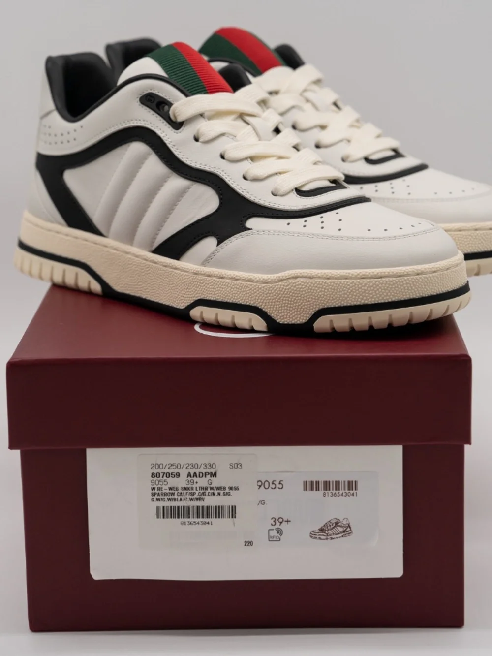 Gucci Women's Re-Web Sneakers White Black Leather size 39.5eu 9.5 US